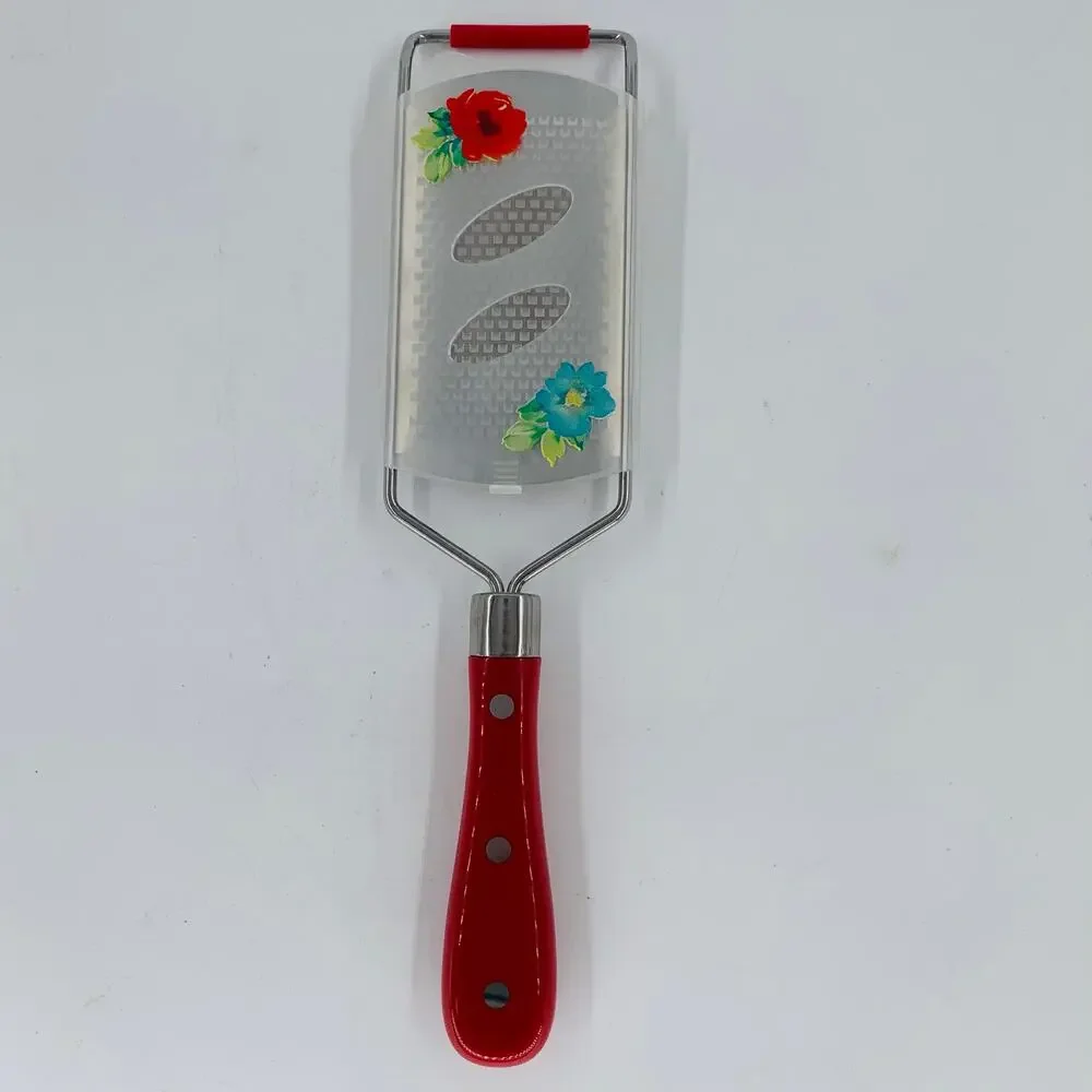 Pioneer Woman Grater Utensil Fine Red Floral Cover Handheld Cheese Kitchen